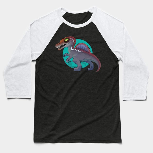 Daring Spinosaurus: Illustration Design Baseball T-Shirt by WorldDinosaurs